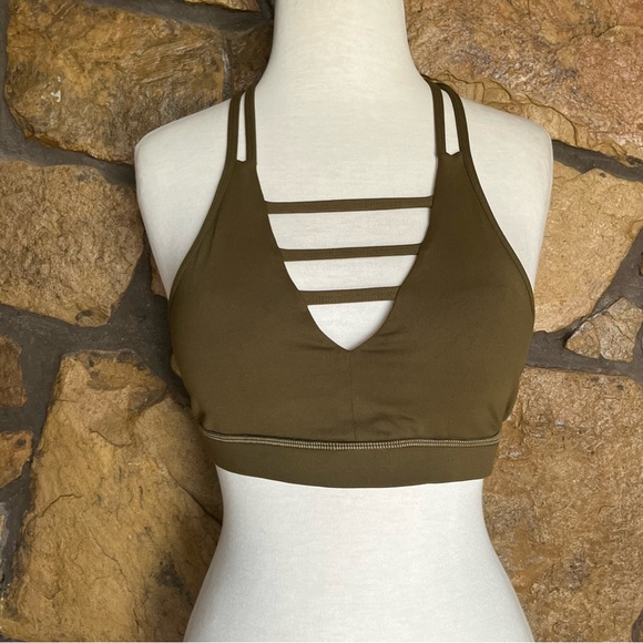 Like New!! Women's Zyia Active Olive Green Grid Sports Bra - Size Large - Picture 3 of 16